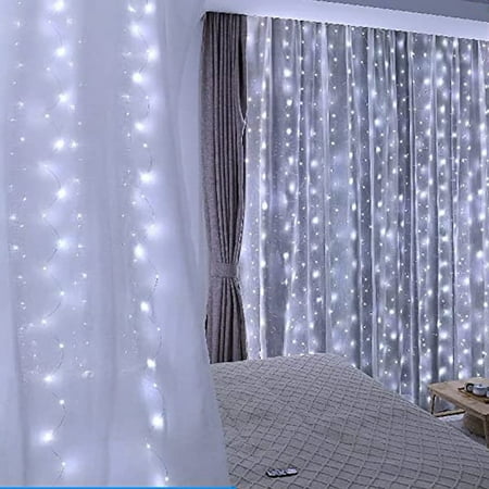 Perfect Holiday 300 LED Curtain String Lights Plug In With 8 Light Modes - White