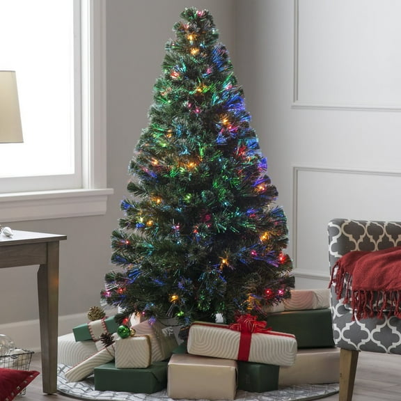 Perfect Holiday 4 Ft Christmas Tree, 130 branch Fiber Optics tips with Metal stand, Evergreen
