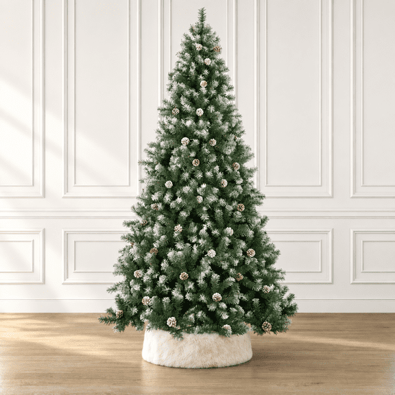 Perfect Holiday 4 Ft Frosted Oregon Fir Christmas Tree with Snow Dusted Pine Cones Christmas Tree, Metal Stand, 488 Tips, Dia 26"