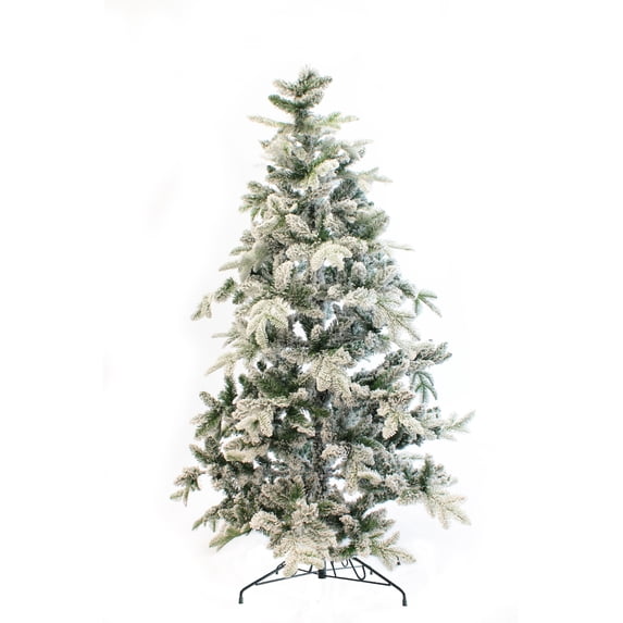 Perfect Holiday 5 Ft Snow Flocked Christmas Tree, Alpine Artificial, 377 Branch Tips with Metal Stand