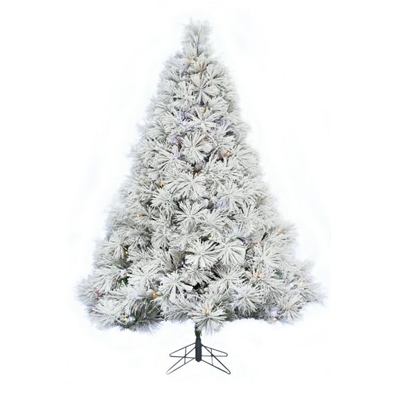 Perfect Holiday 5 Ft Prelit Flocked Atka Pine with 500 Tips Christmas Tree Dia 41" - Includes Metal Stand