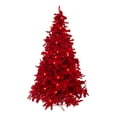 thumbnail image 1 of Perfect Holiday 6.5 Ft Prelit Ruby Red Christmas Tree with 450 LED & 35 Lrg Bulbs, Dia 48" - Red Metal Stand Included, 1 of 2