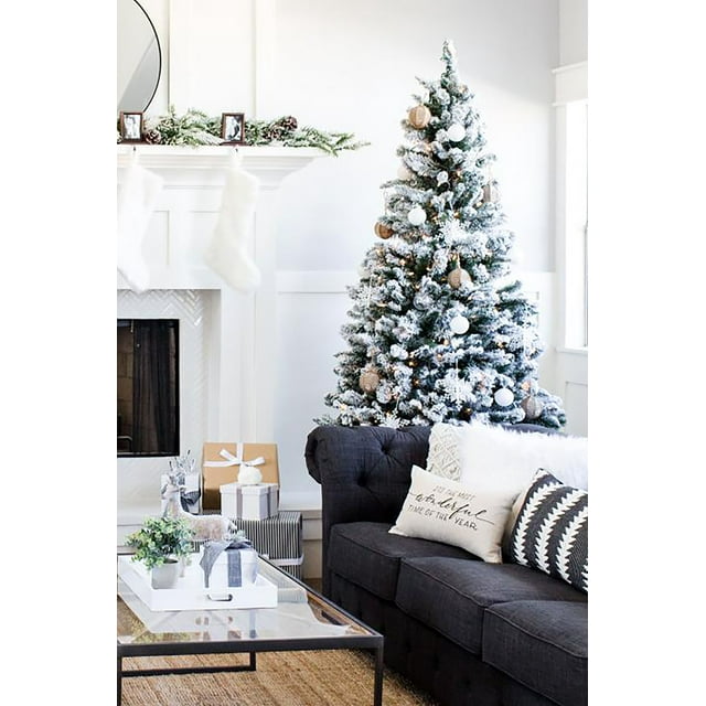 Perfect Holiday 6 Ft Snow Flocked Christmas Tree, 583 pvc branch tips with Metal Stand