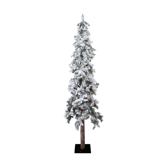 Perfect Holiday 6 Ft Snow Flocked Pre-lit Natural Alpine Christmas Tree with 482 Tips - Includes Metal Base Dia 32"