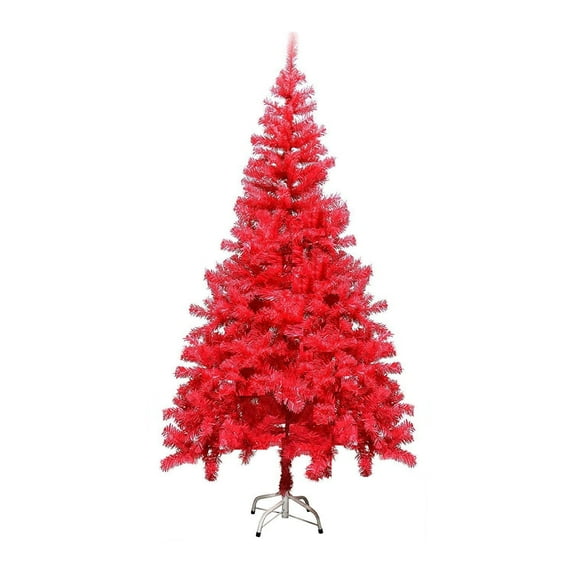 Perfect Holiday 6ft Canadian Pine Christmas Tree, 855 pvc branch tips with Metal Stand, Red