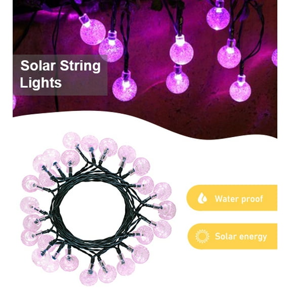 Perfect Holiday 60 LED Solar String Lights,Waterproof with Bubble Design Bulbs for Outdoor Home decor, Christmas, Parties, Garden - Pink