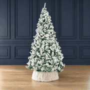 Perfect Holiday 8 Ft Snow Flocked Christmas Tree, 920 pvc branch tips with Metal Stand