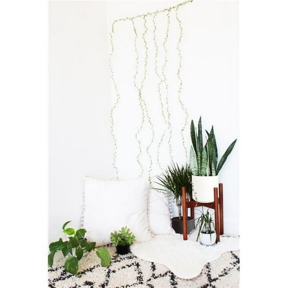 Perfect Holiday 96 LED Green Leaf Fairy Light Curtain - Battery Operated, Warm White for Bedroom, Room Divider, Faux Headboard