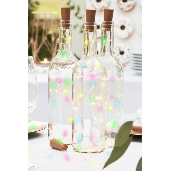 Perfect Holiday Brand 20 LED Multicolor Fairy Light Small Cork Bottle String Light - Battery Operated for Weddings, Parties, Holidays