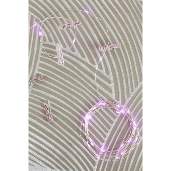 Perfect Holiday Pink Glitter Mini Photo Clip String Lights 36 Pink Lights, Battery Operated 16' Long, for Indoor
