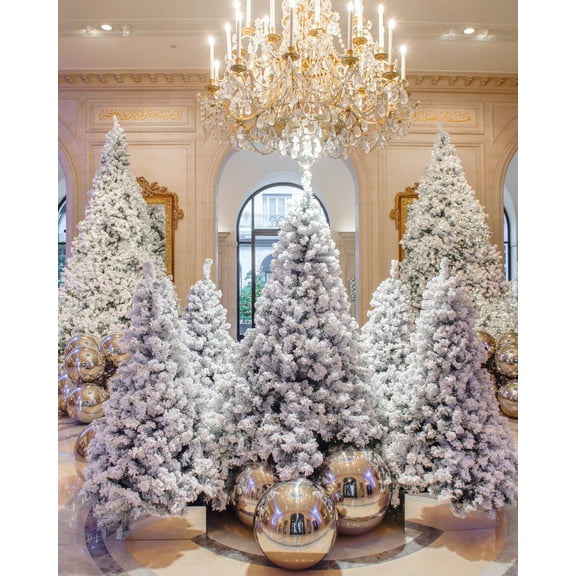 Perfect Holiday Snow Flocked Christmas Tree, Artificial PVC, 2 ft - 8 ft