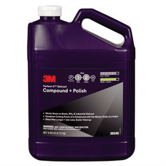 3M Perfect-It 30345 Gelcoat Compound + Polish, 1 gal Bottle, White, Liquid