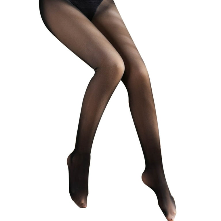 Sexy High Waist Plus Size Skin Colored Fleece Lined Tights Thermal  Stockings Warm Pantyhose Fake Translucent Leggings 220G XL(60-100KG)  BLACK-HALF