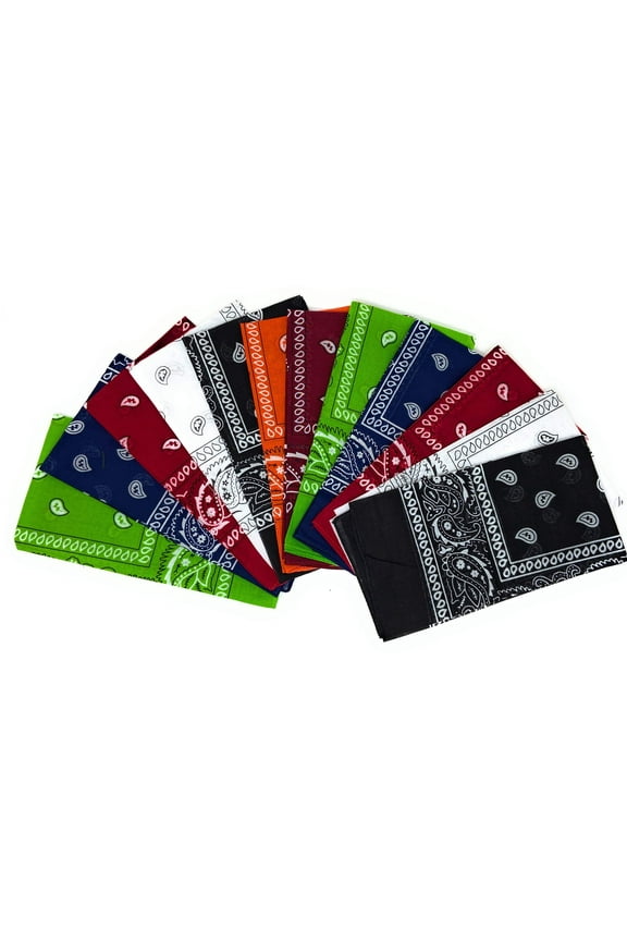 100% Cotton Bandanas For Men - 12 Pack Multi-Use Scarf Headband Wrap Covering (12, 21.5" x 21.5")