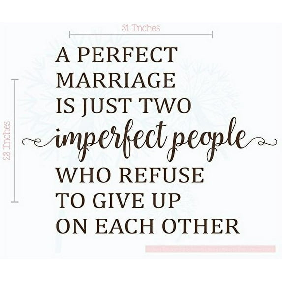 Perfect Marriage is Two Imperfect People Wall Vinyl Decals Lettering Bedroom Sticker Quote Décor, 31x23, Chocolate Brown