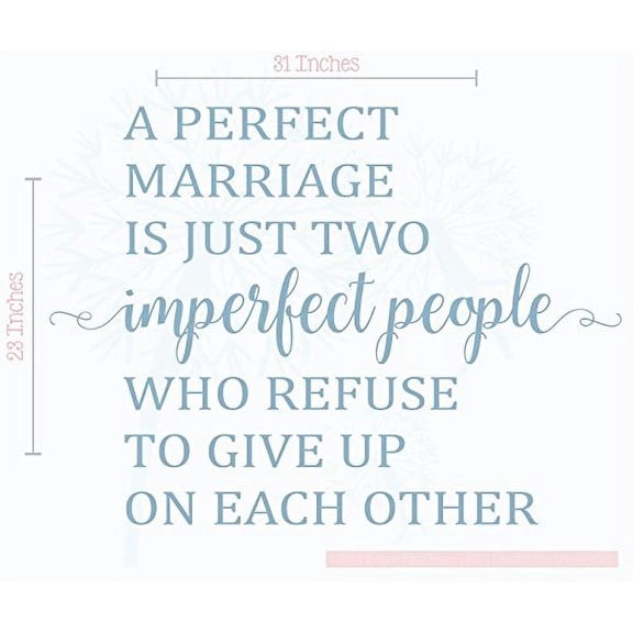 Perfect Marriage is Two Imperfect People Wall Vinyl Decals Lettering Bedroom Sticker Quote Décor, 31x23, Misty Blue