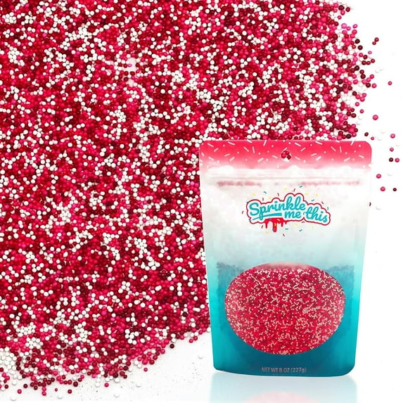 We're the Perfect Match - 4 oz Resealable Stand Up Candy Bag - Pink, White, and Red Mini Nonpareils - Valentine's Day Themed Sprinkles for Desserts and Baked Goods