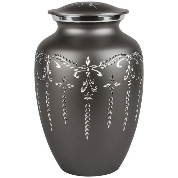 Perfect Memorials Extra Large Fancy Flourish Cremation Urn (280 Cu/in) - Elegant Aluminum Urn for Human Ashes/Durable & Secure/Display at Home/A Beautiful Tribute to Your Loved One