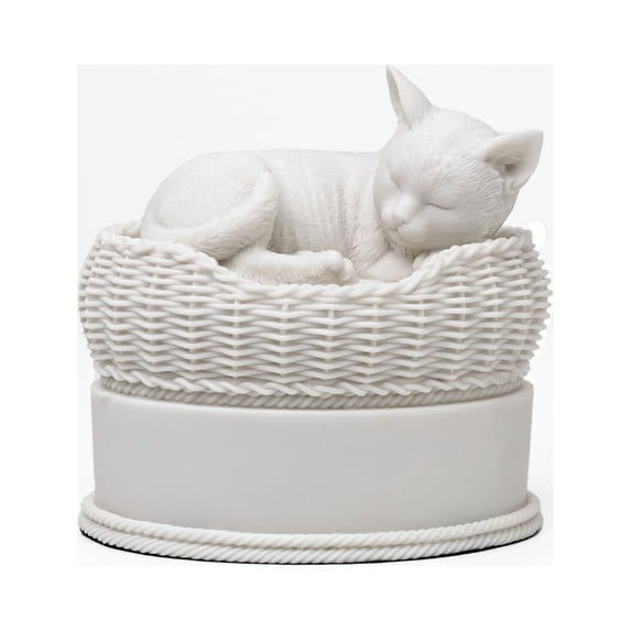 Perfect Memorials White Cat in Basket Cremation Urn
