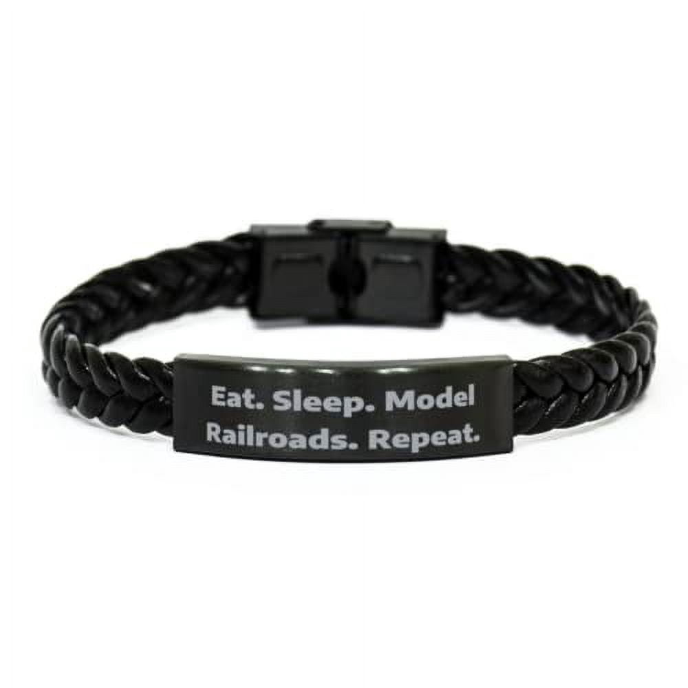 Perfect Model Railroads Gifts, Eat. Sleep. Model Railroads. Repeat, Gag Holiday Braided Leather Bracelet From Men Women, , Model trains, Train set, Toy trains, Gift for train lover, Gift for model