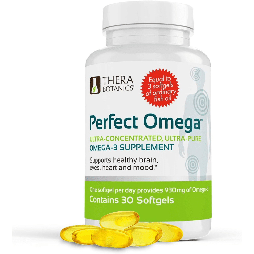 Perfect Omega Fish Oil Supplement by Therabotanics - EPA & DHA - High Absorption, Concentrated Omega 3 for Cardiovascular / Heart, Brain, Eye, & Metabolic Health. 30 Alaskan Fish Oil Softgels