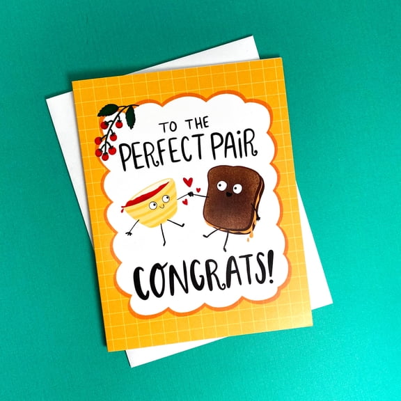 Perfect Pair Congratulations Card  Cheerful Design Featuring Cute Characters  Blank Inside, Envelope Included  Ideal for Weddings, Anniversaries, or Engagements