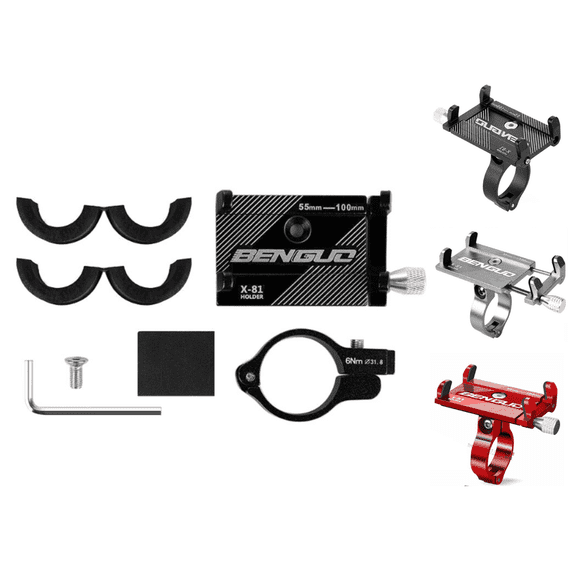 The Perfect Part Aluminum Bike Phone Holder Mount, Universal Quad Lock Motorcycle Mount, Scooter Handlebar Phone Mount With 360° Rotation, Adjustable Phone Holder For Bicycle-Red