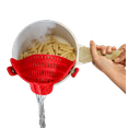 thumbnail image 1 of Perfect Pasta Pal Red Clip-On Silicone Pasta Strainer, Space-Saving Kitchen Items for Pasta, Vegetables & More, 1 of 7