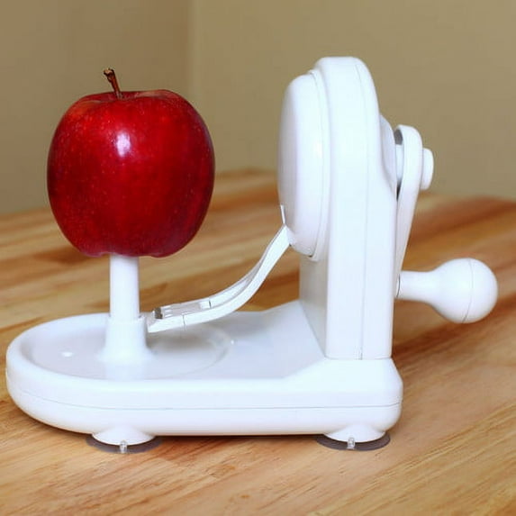 Perfect Peel Apple Peeler - Easy Clean Removable Comercial Blade And Flexable Spring Loaded Peeling Arm - Struggle Free Continuous Motion Turn Handle - Secures To Countertop With Non-Slip - , White