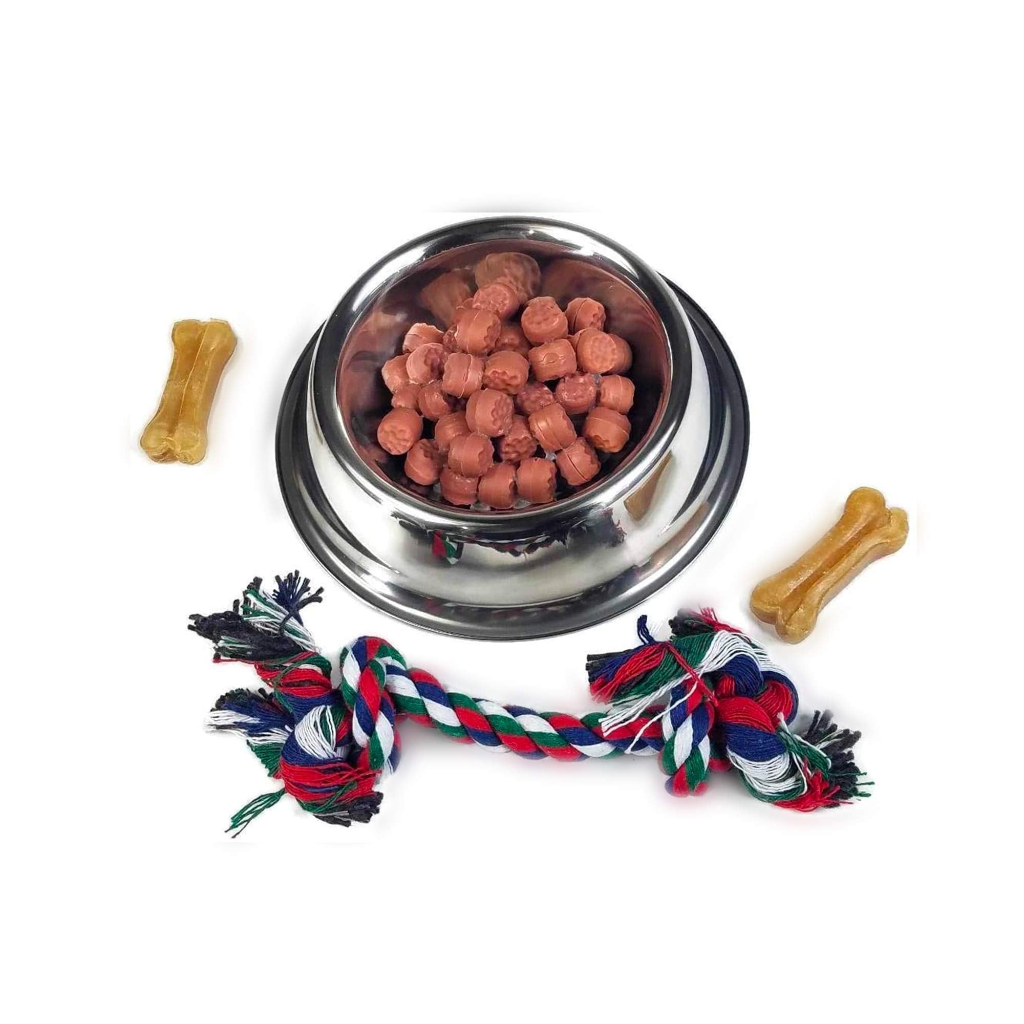 Perfect Petzzz - Silver Bowl with Simulated Pet Food & Chew Toy