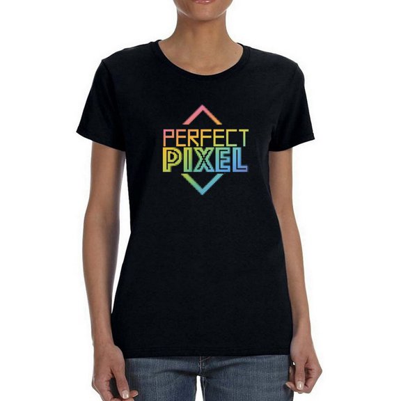 Perfect Pixel Graphic Women Black T-Shirt, Female Medium