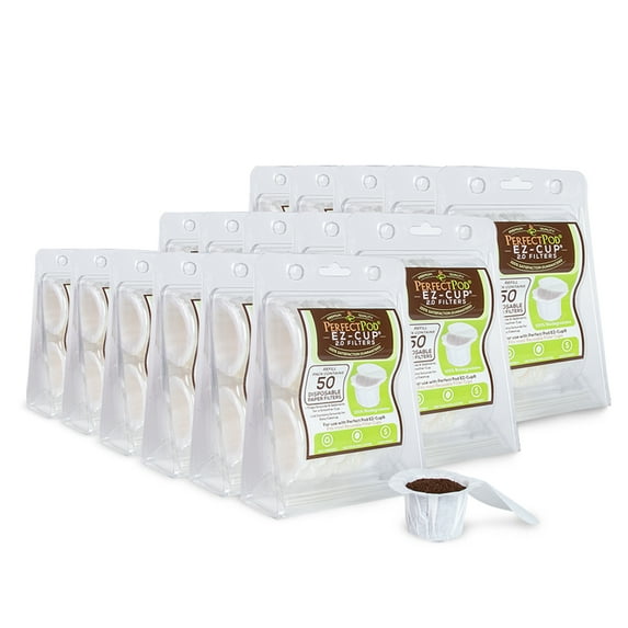 Perfect Pod EZ-Cup Disposable Paper Filters with Patented Lid Design for Reusable Coffee Pods 16-Pack (800 Filters)