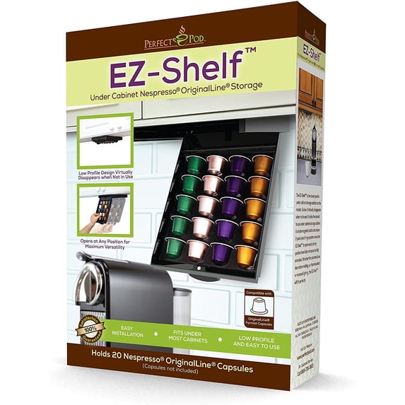 Perfect Pod EZ-Shelf Coffee Pod Holder for Nespresso Original Line Pod Capsules | Under Cabinet, Storage Drawer Tray Organizer