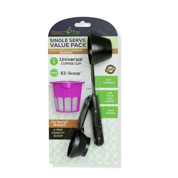 Perfect Pod Universal Fit Single Serve Value Pack with EZ-Scoop & Reusable K-Cup Coffee Filter