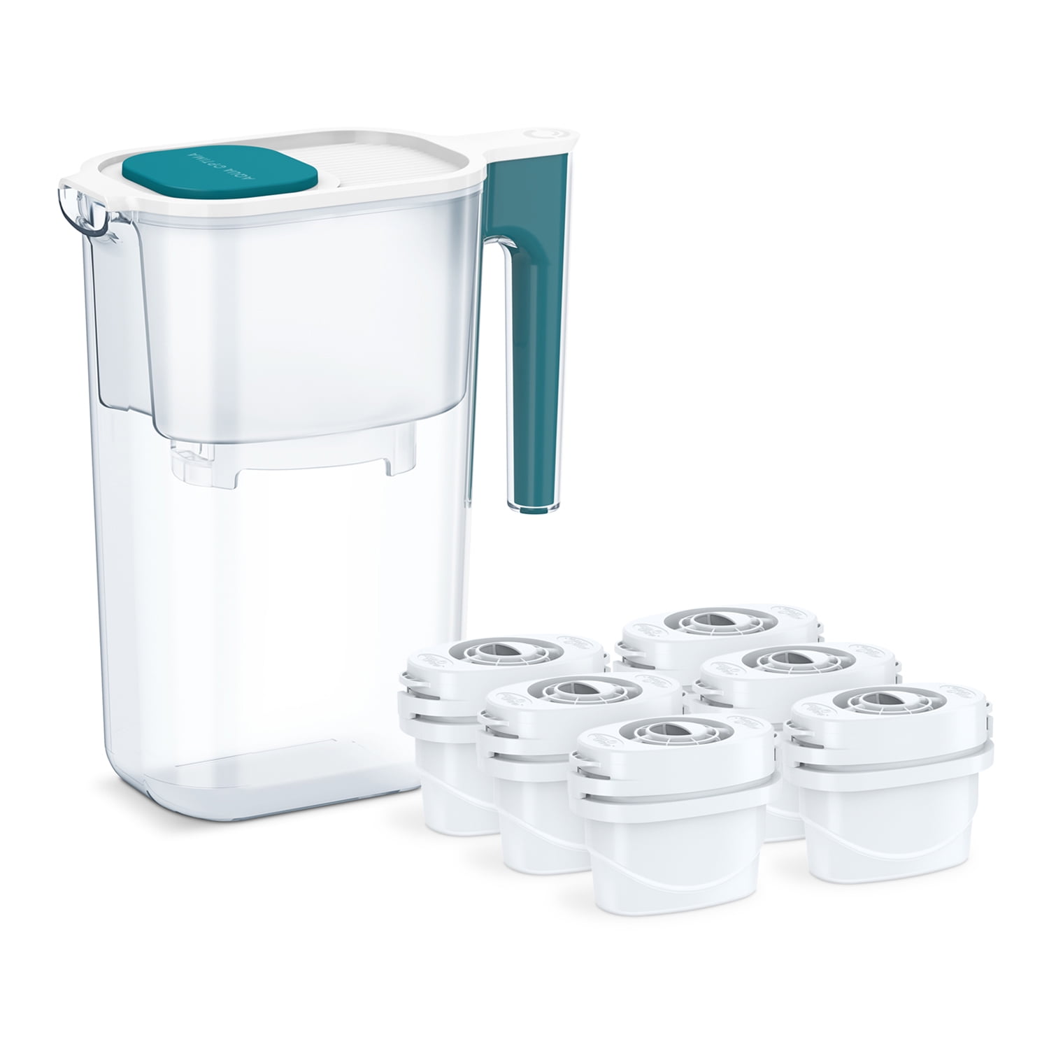 Teal 6-Cup Water Filter Pitcher with 6 Filters