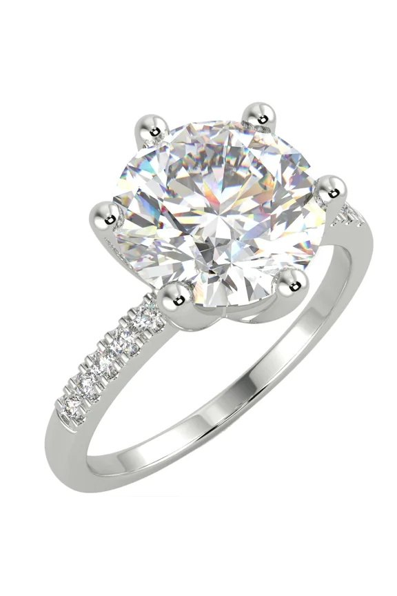 Perfect Proposal Engagement Ring, 1.5 CT Round Brilliant Cut Simulated Diamond, Pave Diamond Wedding Ring, 14K White Gold Plated, Valentine Ring, Promise Anniversary Ring