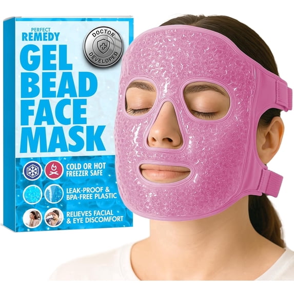 Perfect Remedy Face Ice Pack, Reusable Hot & Cold Ice Face Mask, Gel Compress for Helping with Puffy Eyes and aiding in Conditions of Swelling, Facial Spa Cooling Mask for Women and Men (Pink)