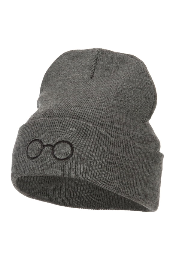 Perfect Round Eyeglasses Embroidered Long Beanie - Dk Grey OSFM