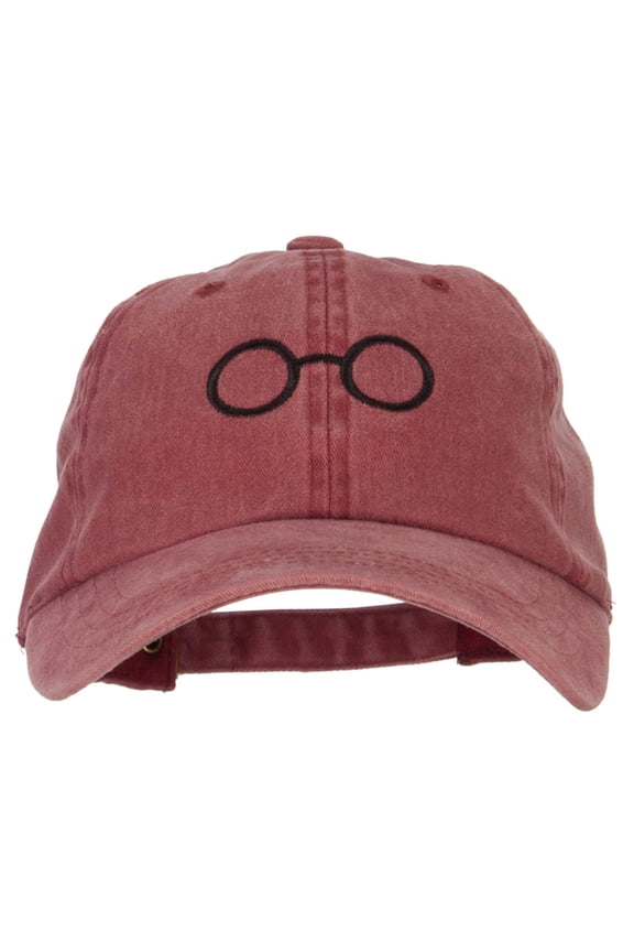 Perfect Round Eyeglasses Embroidered Unstructured Cotton Cap - Wine OSFM