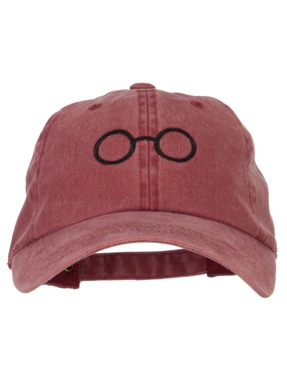 Perfect Round Eyeglasses Embroidered Unstructured Cotton Cap - Wine OSFM