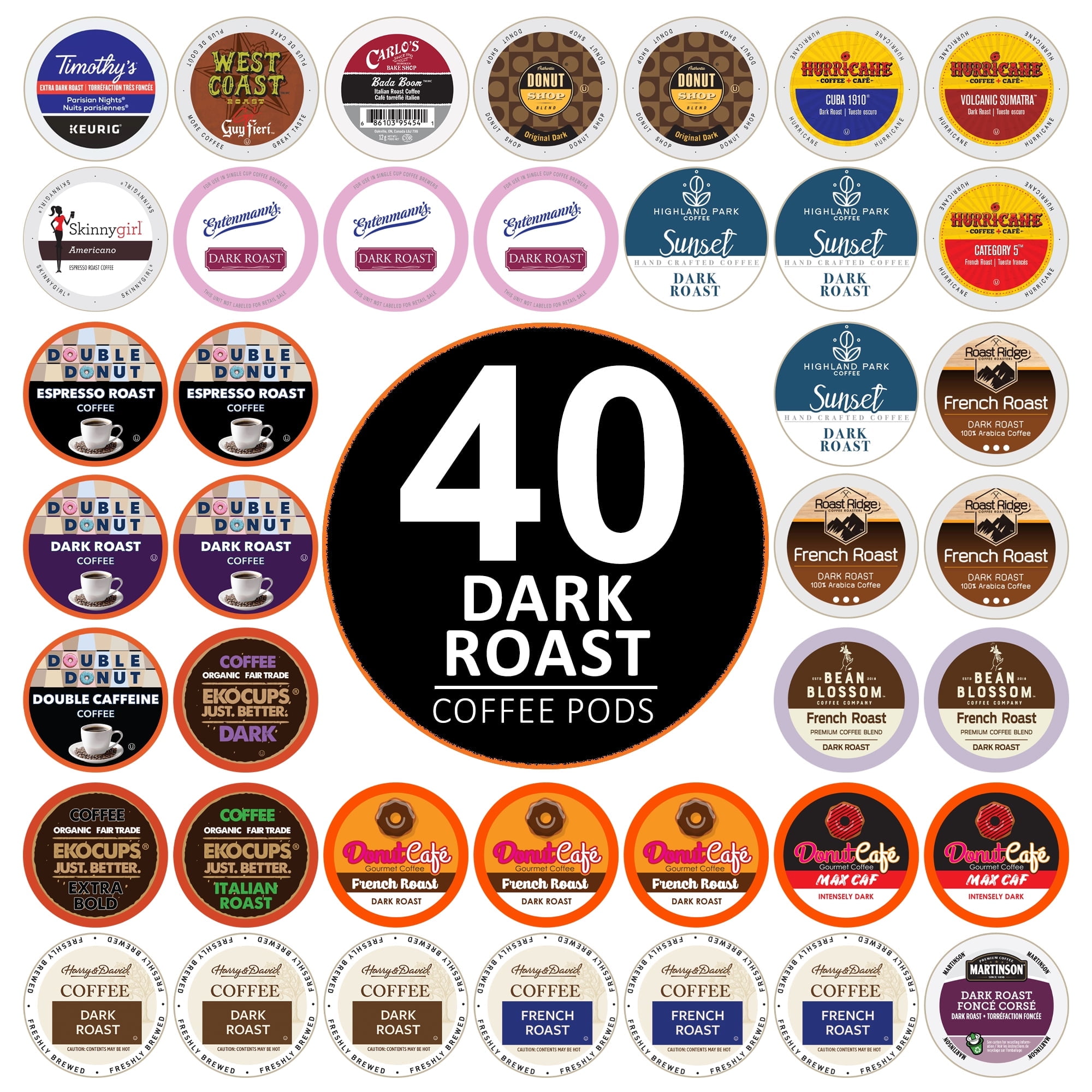 Perfect Samplers Coffee Pod Variety Pack, Dark Roast and Bold Flavors, Single Serve Cups for Keurig K-Cup Machines - Robust Assortment, 40 Count
