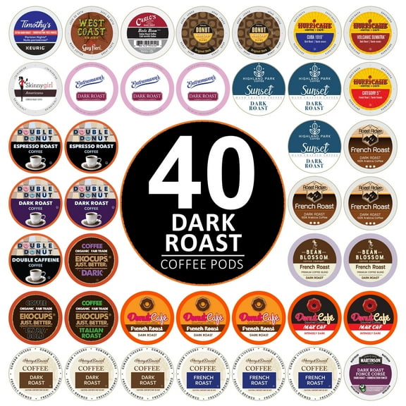 Perfect Samplers Coffee Pod Variety Pack, Dark Roast and Bold Flavors, Single Serve Cups for Keurig K-Cup Machines - Robust Assortment, 40 Count