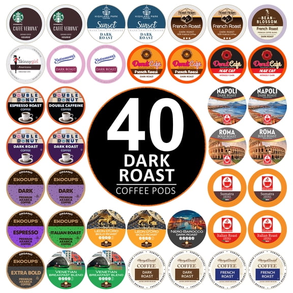 Perfect Samplers Coffee Pod Variety Pack, Dark Roast and Bold Flavors, Single Serve Cups for Keurig K-Cup Machines - Robust Assortment, 40 Count