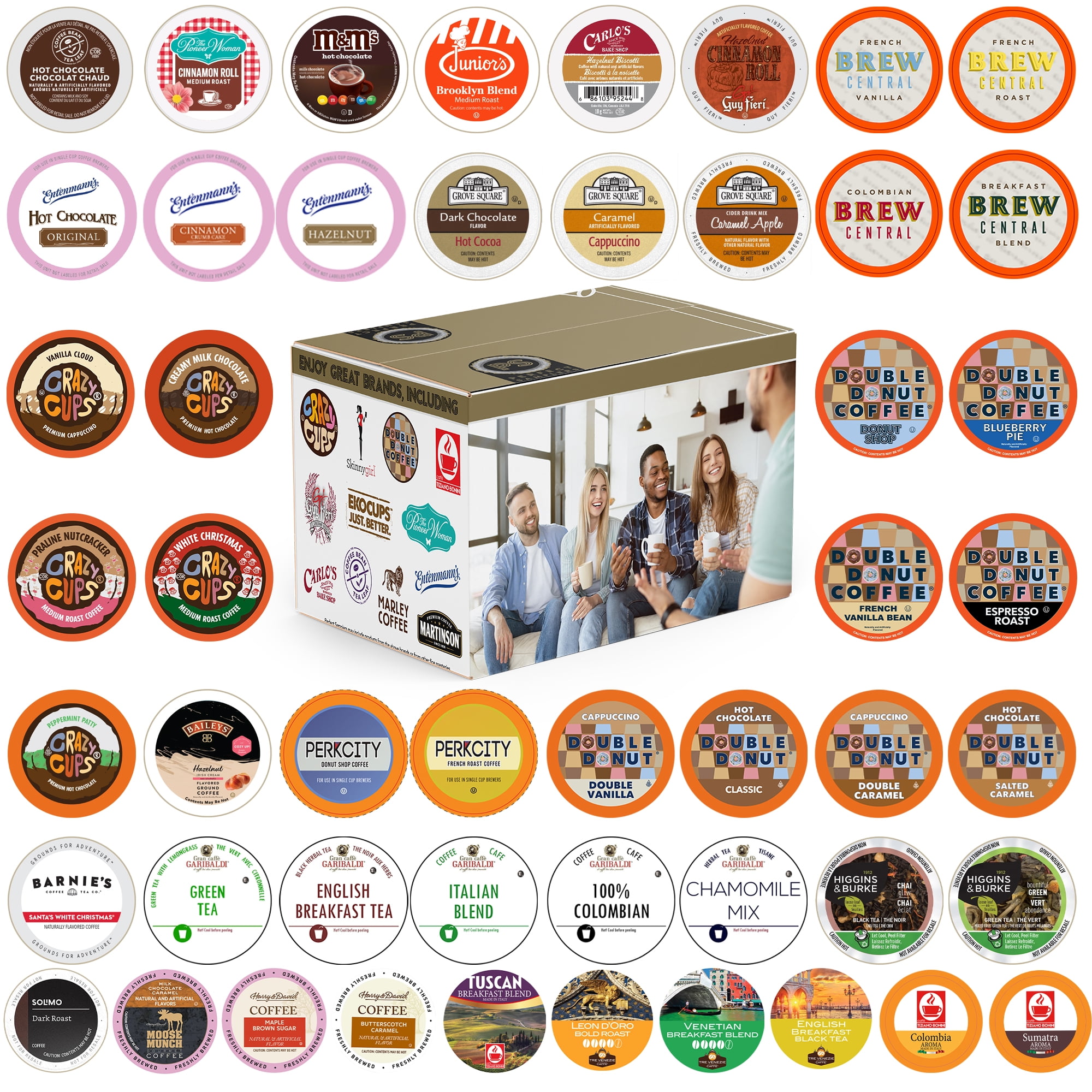 Perfect Samplers Coffee, Tea, Cider, Cappuccino & Hot Chocolate Single Serve Cups for Keurig K