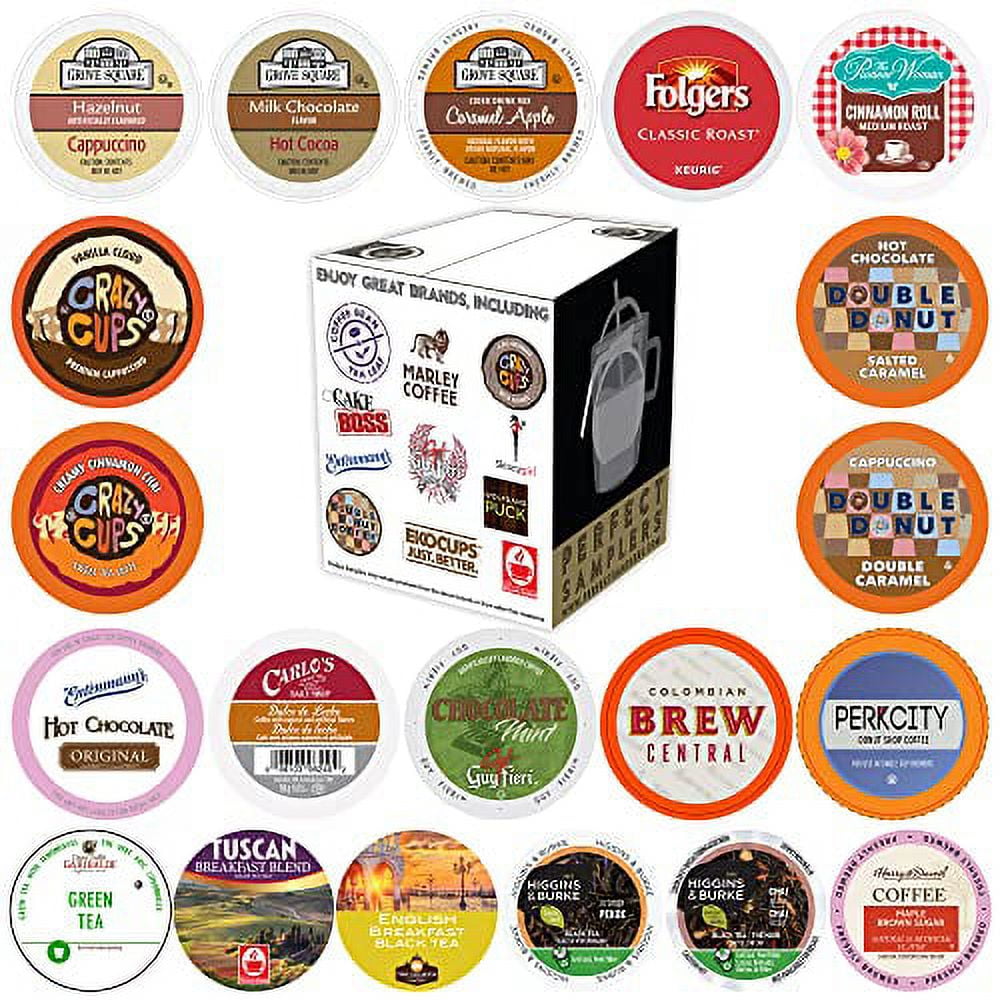 Perfect Samplers Coffee, Tea, Cider, Cappuccino, and Hot Chocolate Single Serve Cups For Keurig
