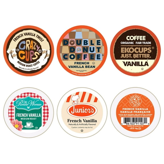 Perfect Samplers French Vanilla Coffee Pods Variety Pack, Medium Roast Coffee for Keurig K Cups Machines, Vanilla Coffee Pods Sampler, 50 Count
