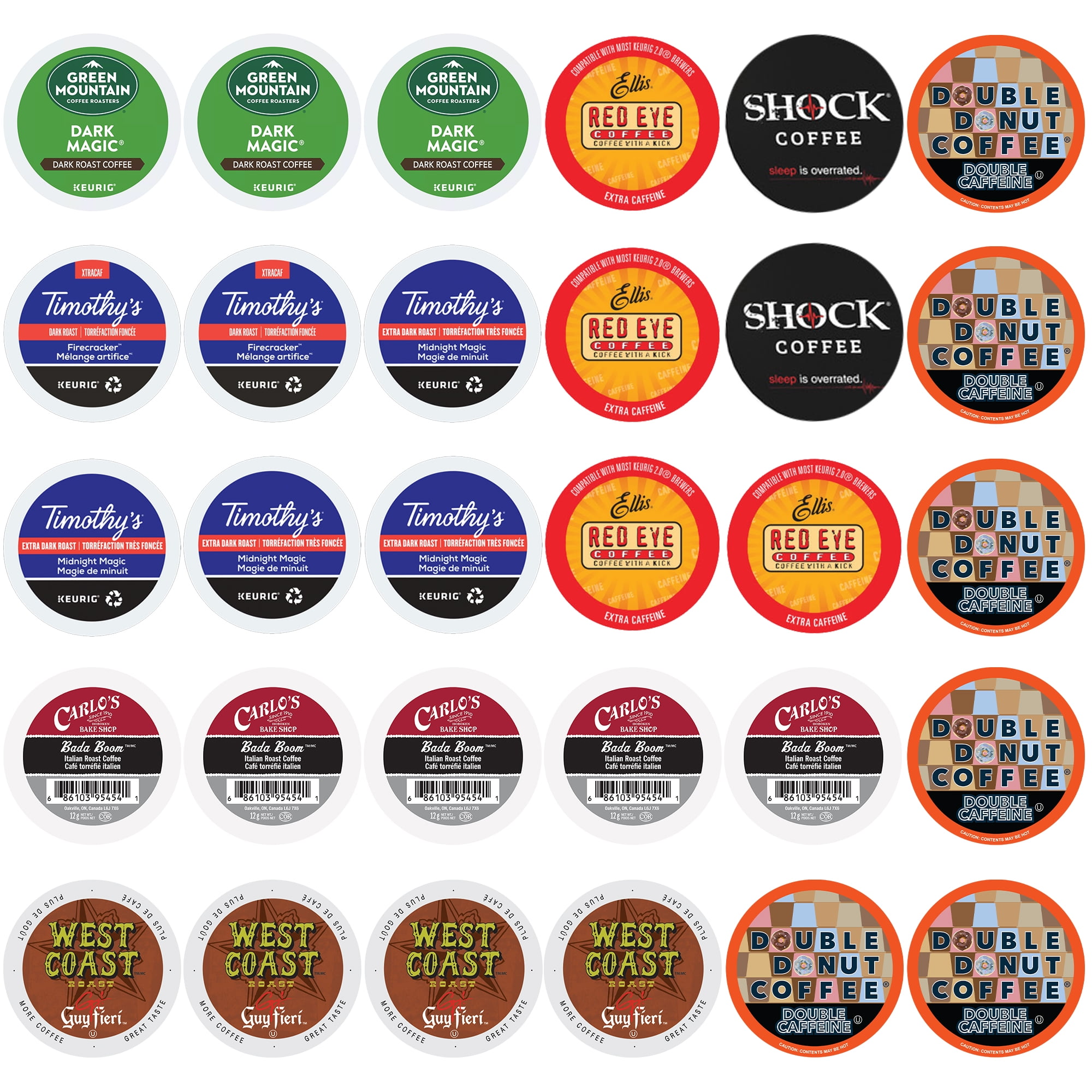Perfect Samplers High Caffeine Coffee Pod Variety Pack, 30 Count for