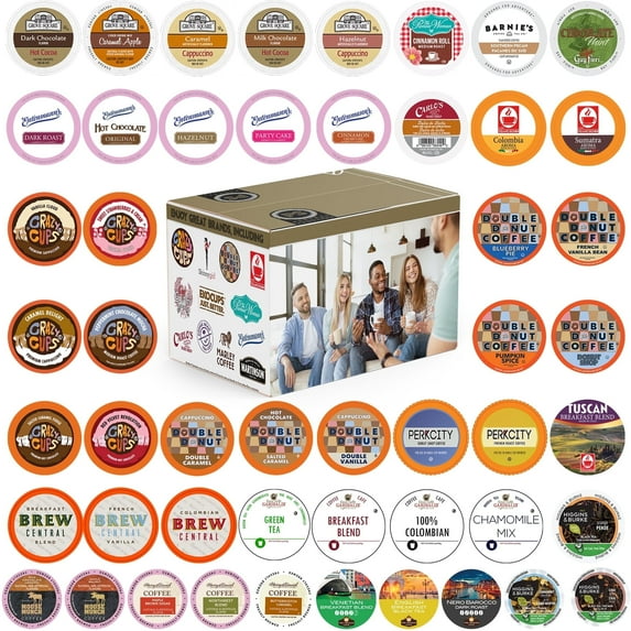 Perfect Samplers Tea Pods, Cider, Hot Chocolate, Cappuccino & Coffee Pods Variety Pack, Single Serve Coffee & K Pod Variety Pack for Keurig K Cups Brewers, Coffee Gift Set, 50 Count