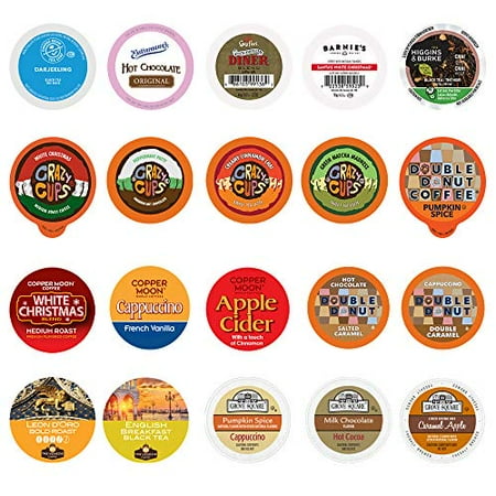 Perfect Samplers Tea Pods, Cider, Hot Chocolate, Cappuccino & Coffee Pods Variety Pack, Single Serve Coffee & K Pod Variety Pack for Keurig K Cups Brewers, Coffee Gift Set, 20 Count