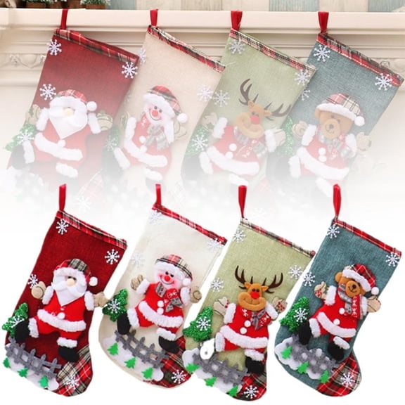 Perfect Set of 4 Burlap Christmas Stockings Large Rustic Hanging Decors